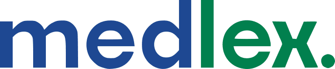 Białe logo firmy medlex.